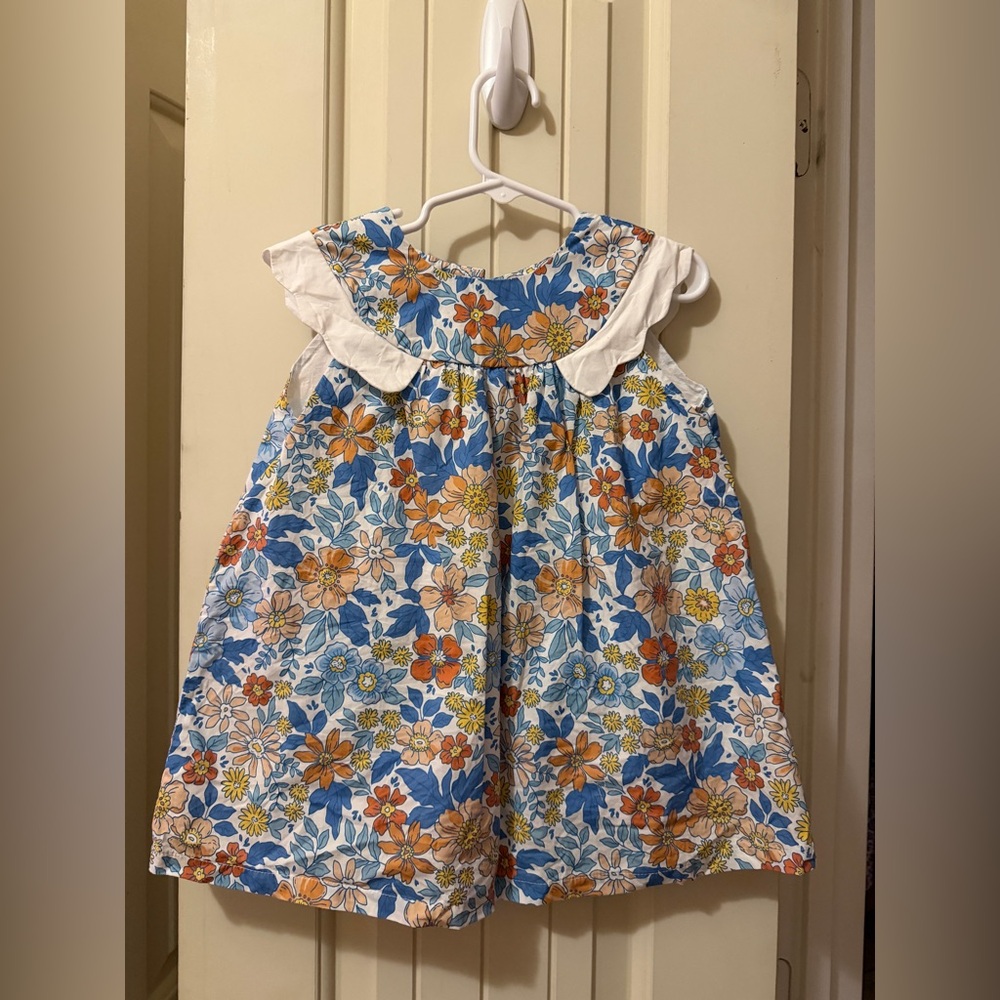 Stitchy Fish - Floral Blue and Orange Kids Dress - Size 24 months